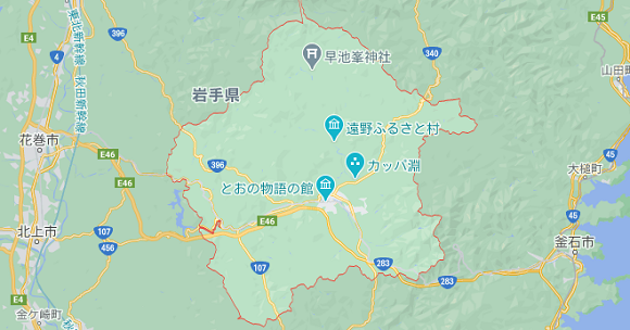 岩手県遠野市の地図