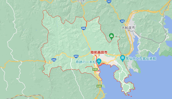 岩手県陸前高田市の地図
