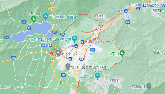 山梨県富士吉田市の地図