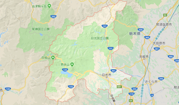 栃木県日光市の地図