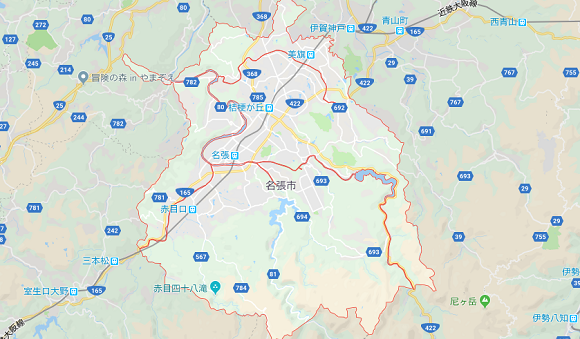 三重県名張市の地図