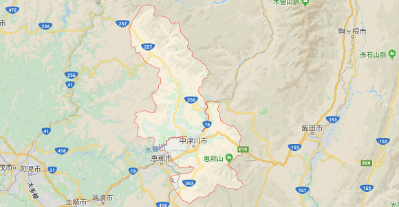 岐阜県中津川市の地図