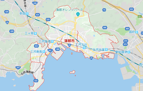 愛知県蒲郡市の地図