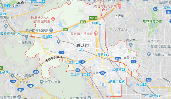 奈良県香芝市の地図
