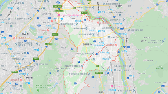 京都府京田辺市の地図