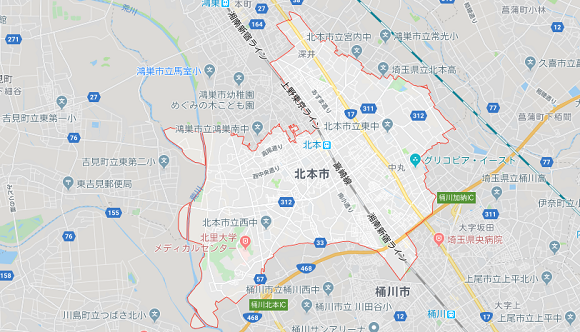 埼玉県北本市の地図