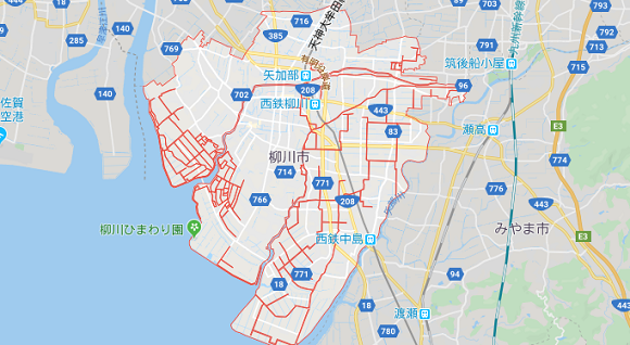 福岡県柳川市の地図