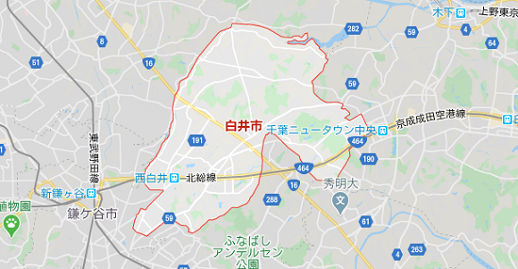 千葉県白井市の地図