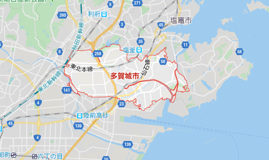 宮城県多賀城市の地図