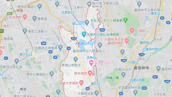 大阪狭山市の地図