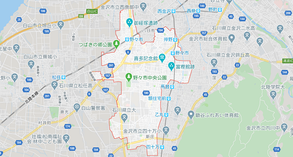 石川県野々市市の地図