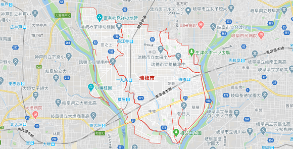 岐阜県瑞穂市の地図