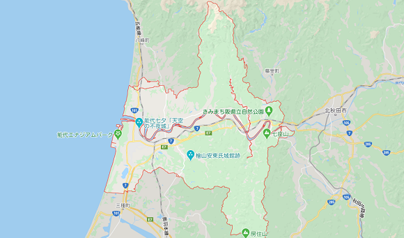 秋田県能代市の地図
