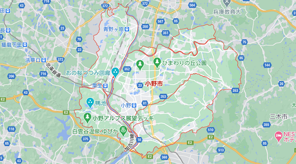 兵庫県小野市の地図