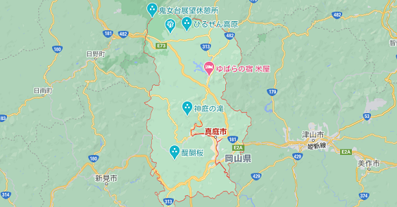 岡山県真庭市の地図