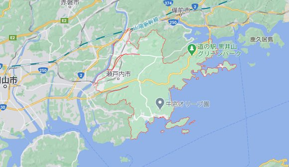 岡山県瀬戸内市の地図