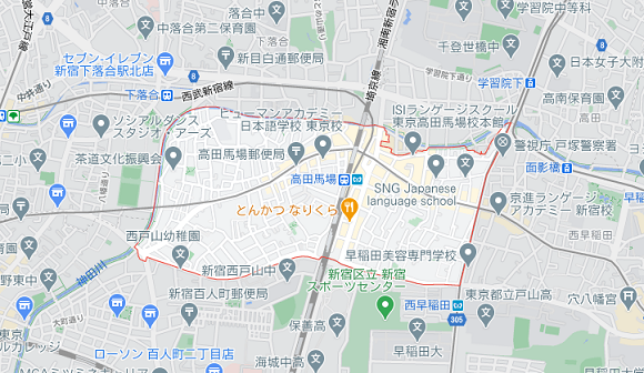 新宿区高田馬場の地図
