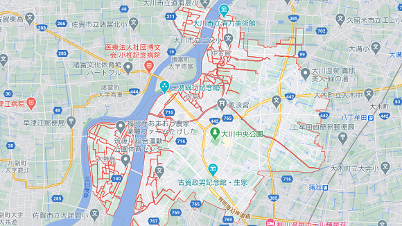 福岡県の大川市の地図