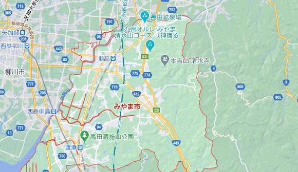 福岡県みやま市の地図