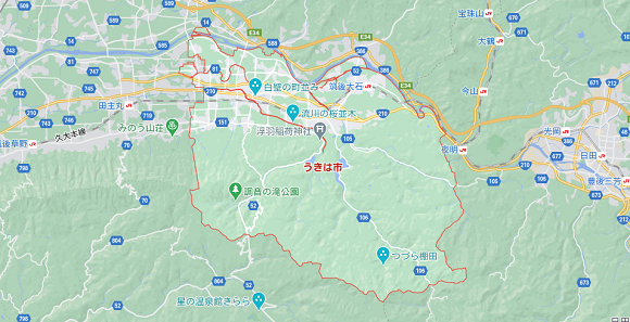 福岡県うきは市の地図