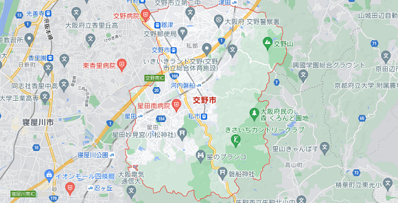 大阪府交野市の地図