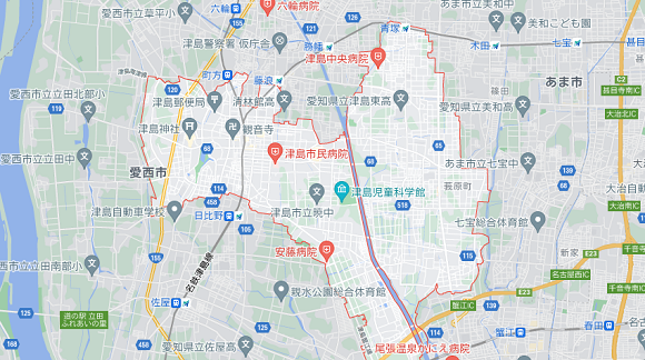 愛知県津島市の地図