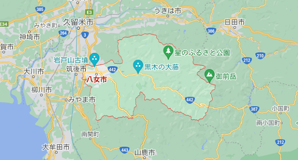 福岡県八女市の地図