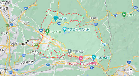 福岡県朝倉市の地図