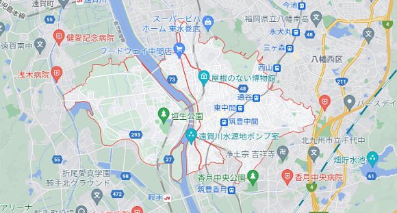 福岡県中間市の地図