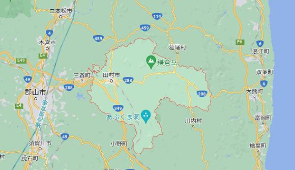 福島県田村市の地図