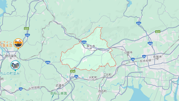 佐賀県多久市の地図